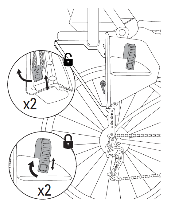 Adjust footrests and foot strap