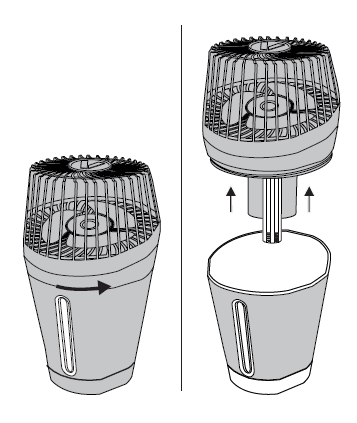 Rotate lid counter-clockwise to open reservoir
