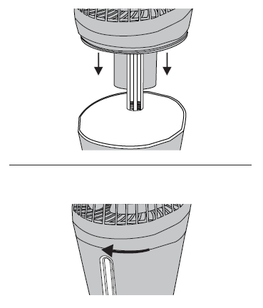 Place lid on reservoir and rotate clockwise to lock