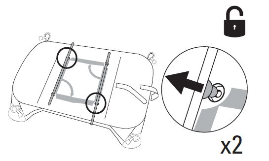 Unsnap support bars from stow position