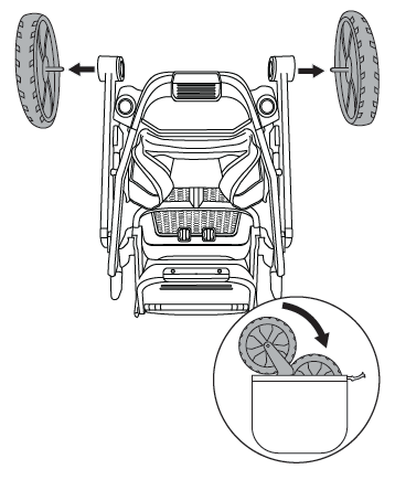 Fold frame and remove wheels