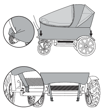 Slip cover over Cruiser and snap rear hooks over rear axle