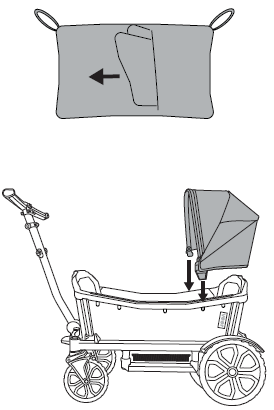 Remove cover from storage pouch and install retractable canopy