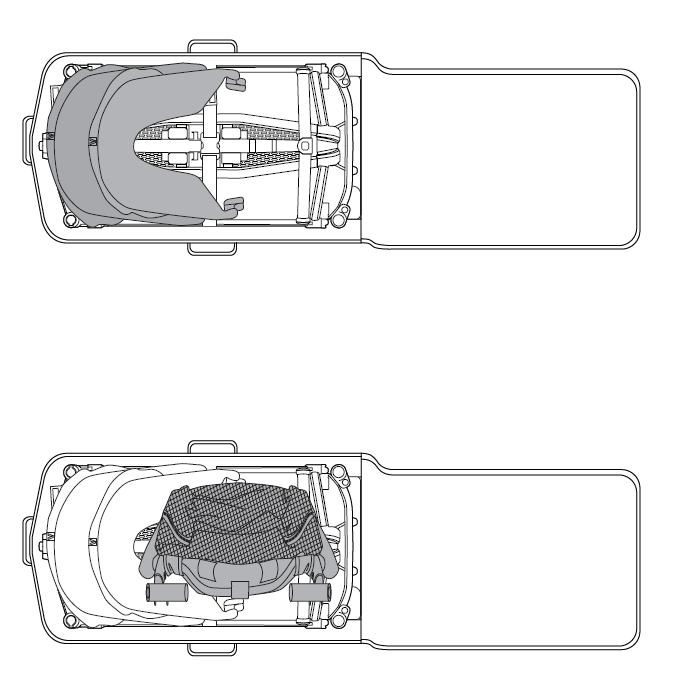 Storing canopies and basket in the travel bag